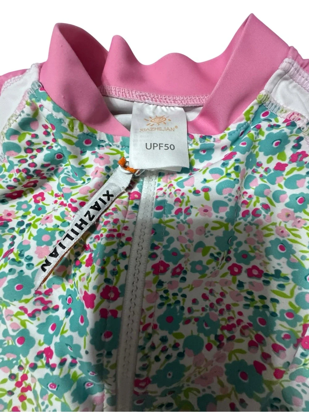 Kids Pink Floral Rash Guard Set with Hat Sz 6